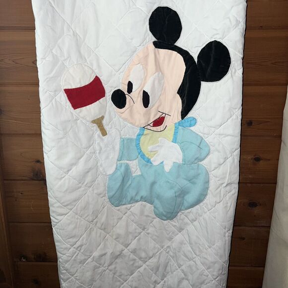 Vintage Disney Baby Mickey Mouse Rattle Quilt Star Border Blanket - Picture 1 of 5